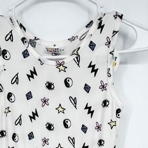 Dot Dot Smile Doodle Print Skater Dress Girl 8/10 White Yin Yang Star Sleeveless